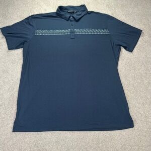 Travis Mathew Mens XXL Navy Blue Palm Tree Graphic Performance Golf Polo Shirt